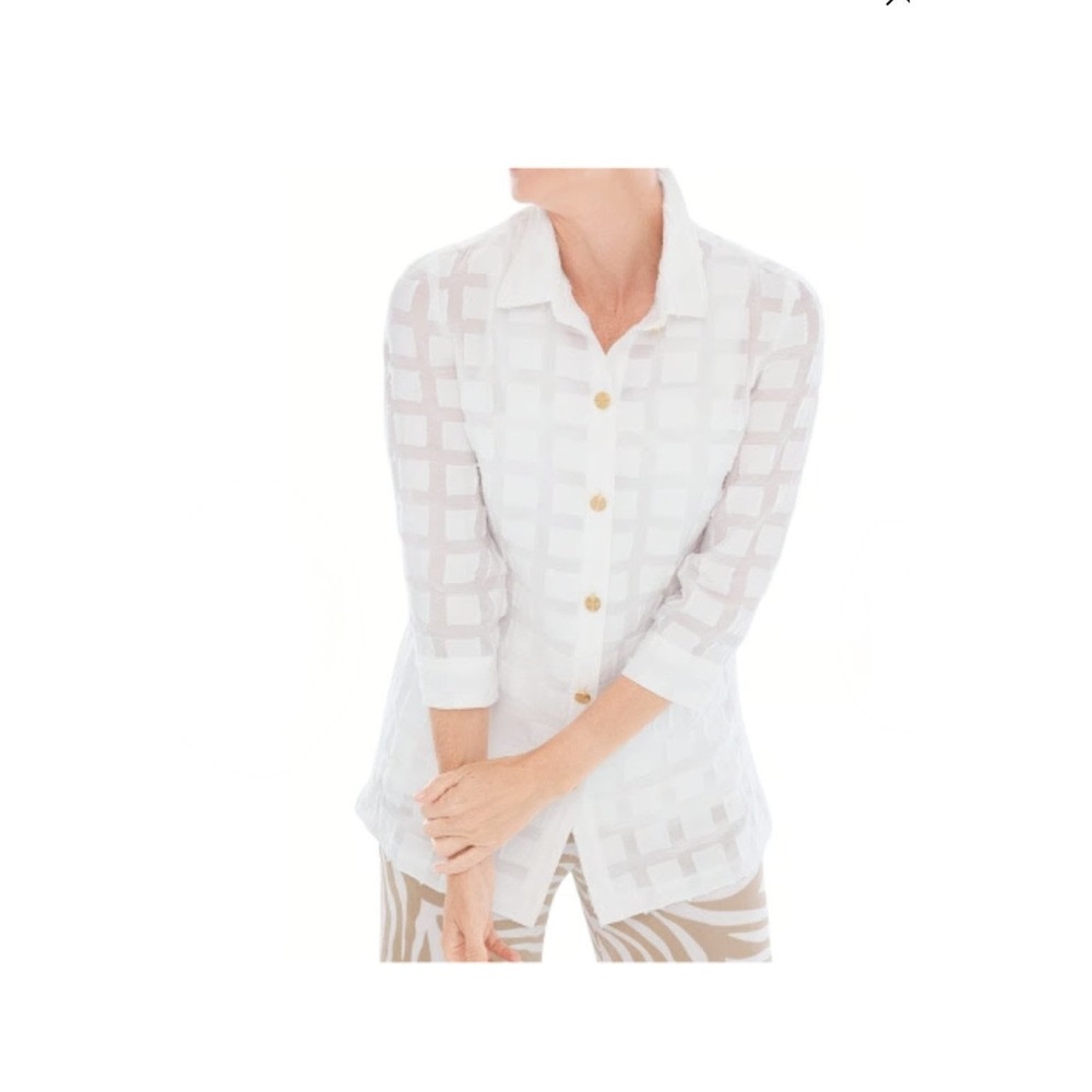 CHICO'S Travelers Collection White Waffle Knit Tunic Top 3/US 16/18 Lightweight